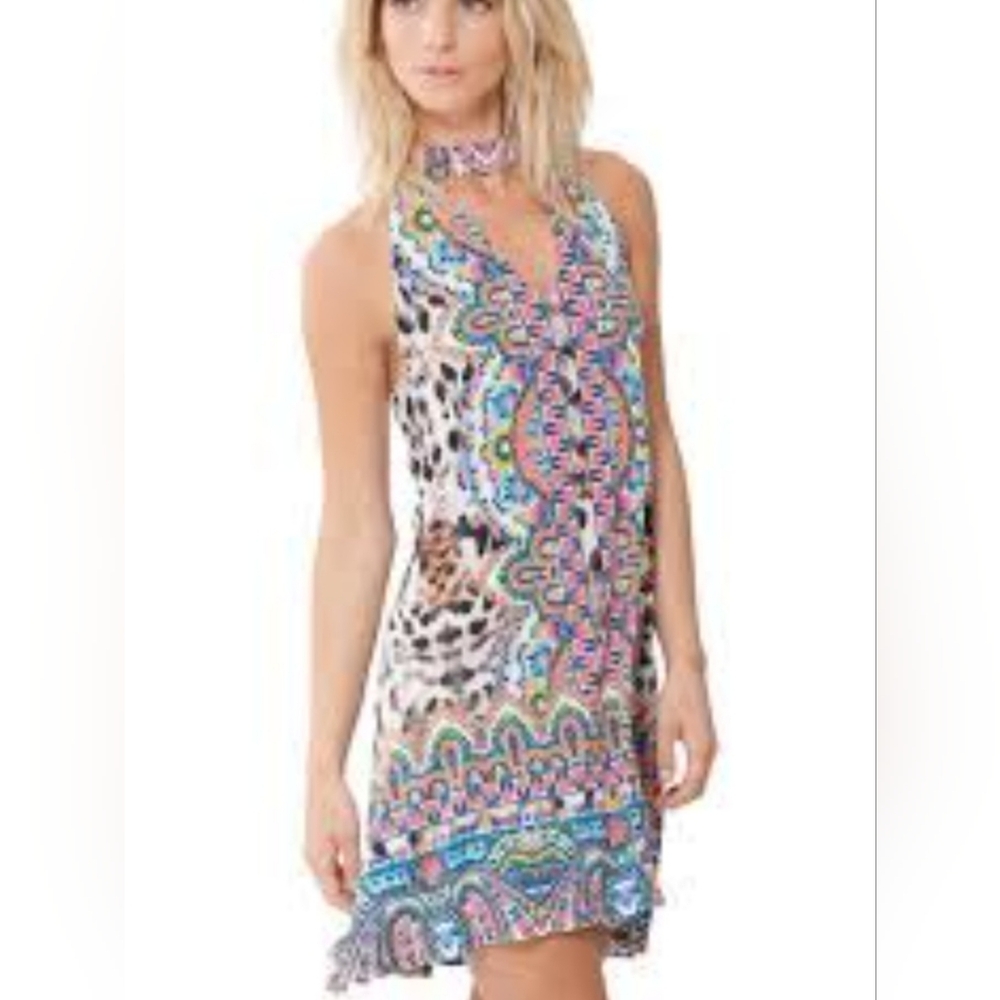 Hale Bob Leopard Print Colorful Trapeze Dress Wit… - image 1
